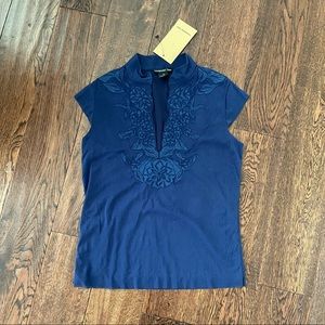 Vivienne Tam - NWT Dark Blue Deep Slit Top - Size 2